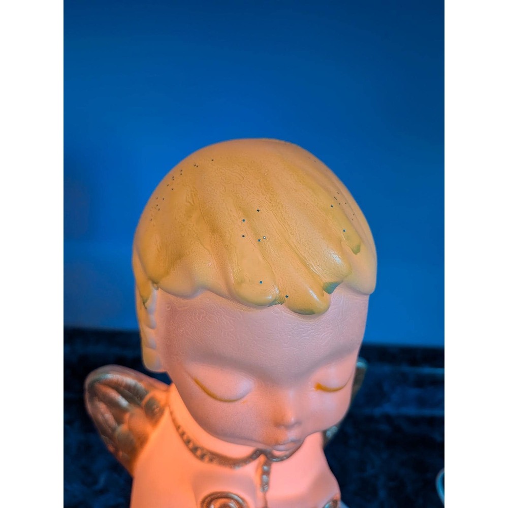 Vintage Christmas Angel Blow Mold Tabletop Light Harp Gold Wings 12 Inch - Picture 3 of 10